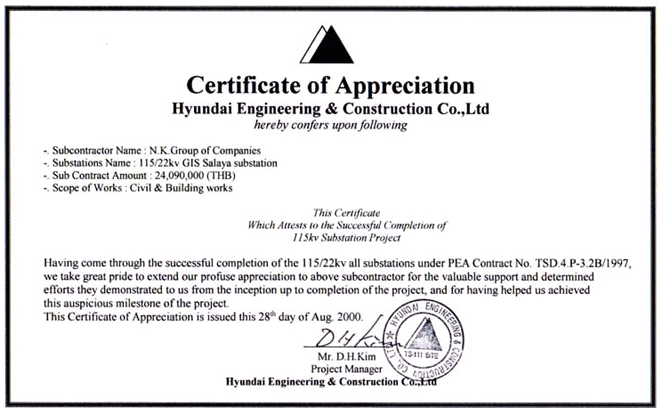 HYUNDAI CERTIFICATE
